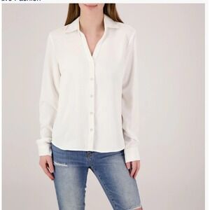 HAVE White Long Sleeve Collared Button Front Shirt Women's Size M‎